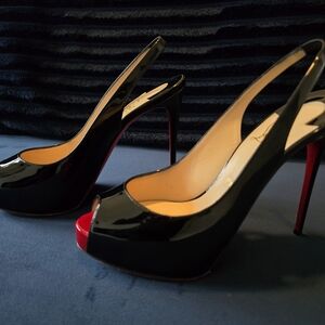 Black and Red Peep Toe Slingback Heels